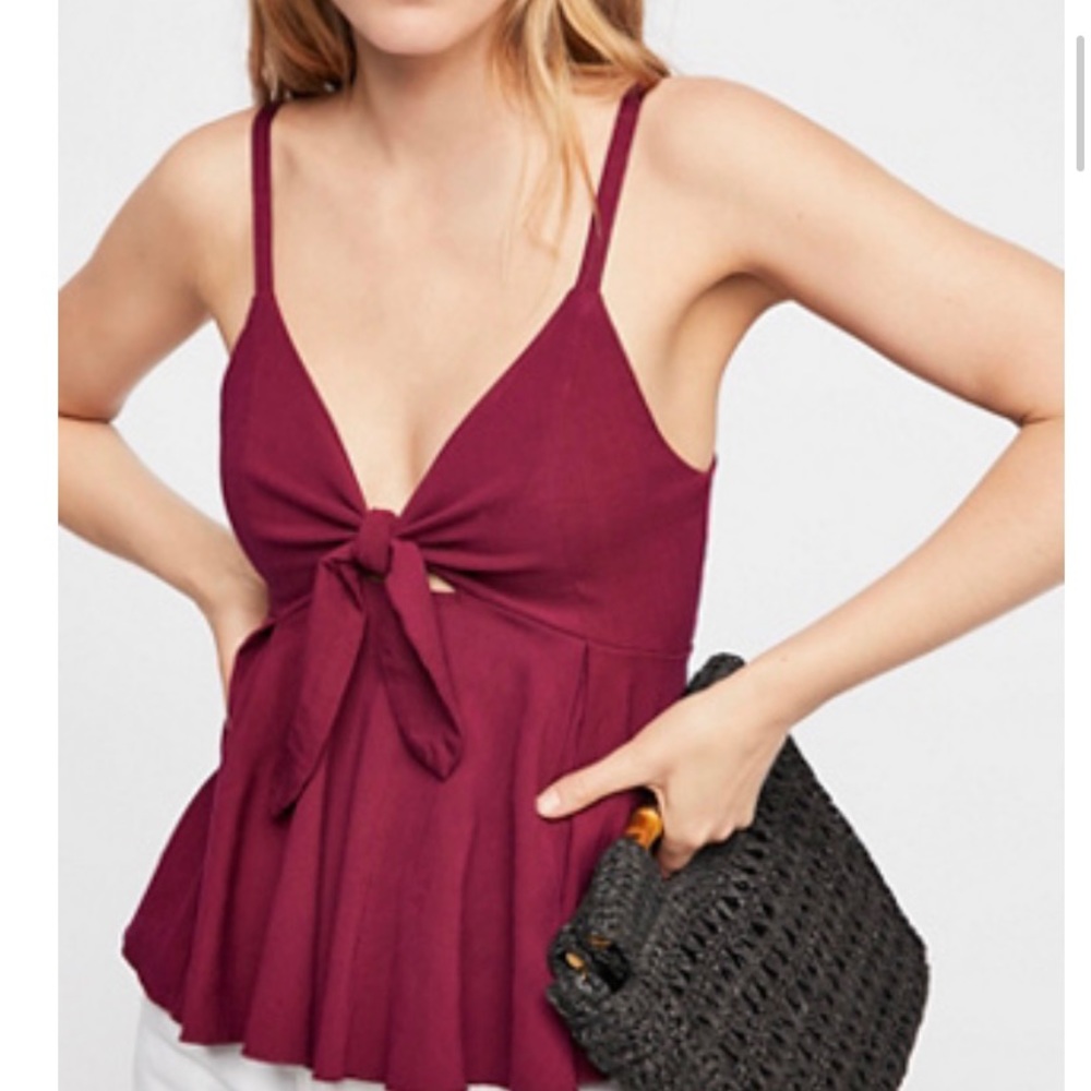 Free People Raspberry Bow Tank Top